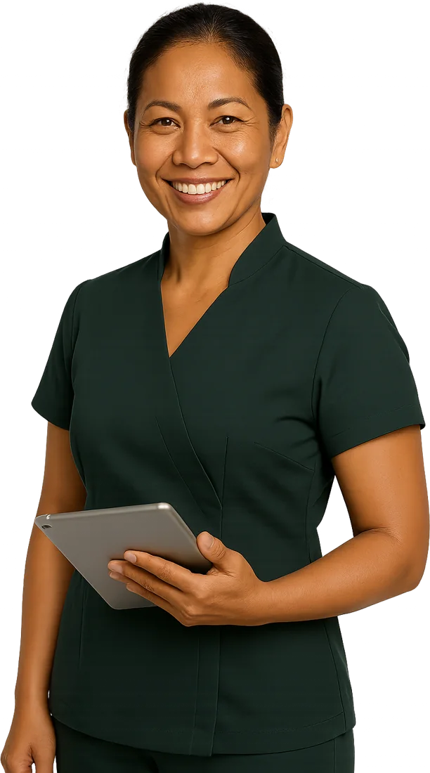 A massage spa owner holding a tablet