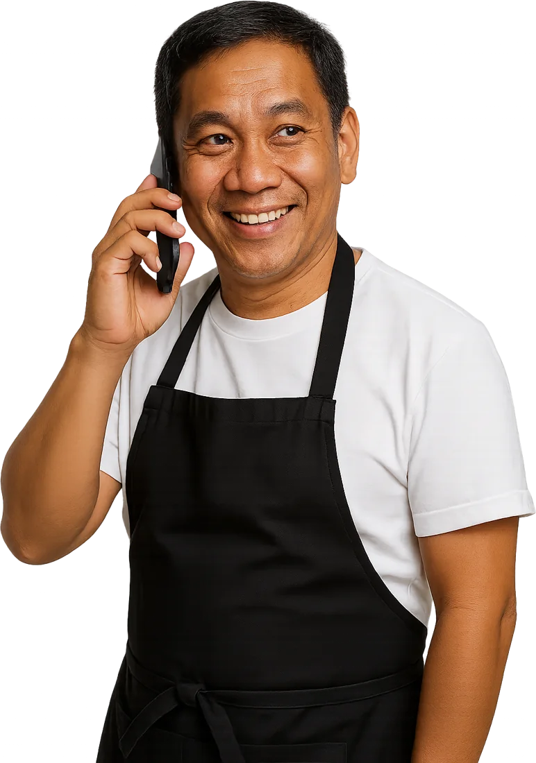 A restaurant owner on the phone